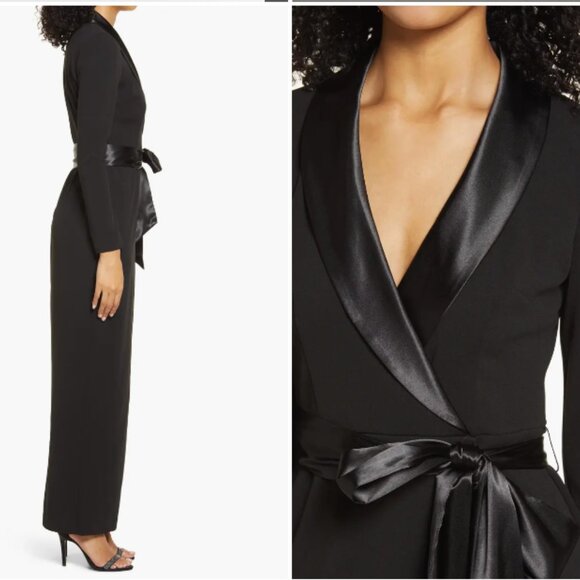 ELIZA J LONG SLEEVE TUXEDO BLACK GOWN DRESS sz 2 - Picture 2 of 4